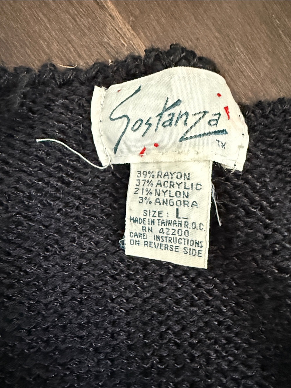 VTG 80s 90s Sostanza Angora Blend Faux Wrap Zebra Stripe Knit Sweater L - Picture 10 of 11